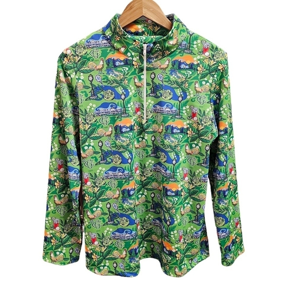 Katherine Way Ana Maria Top Chicken Golf Print Size Large Nylon Stretch Novelty